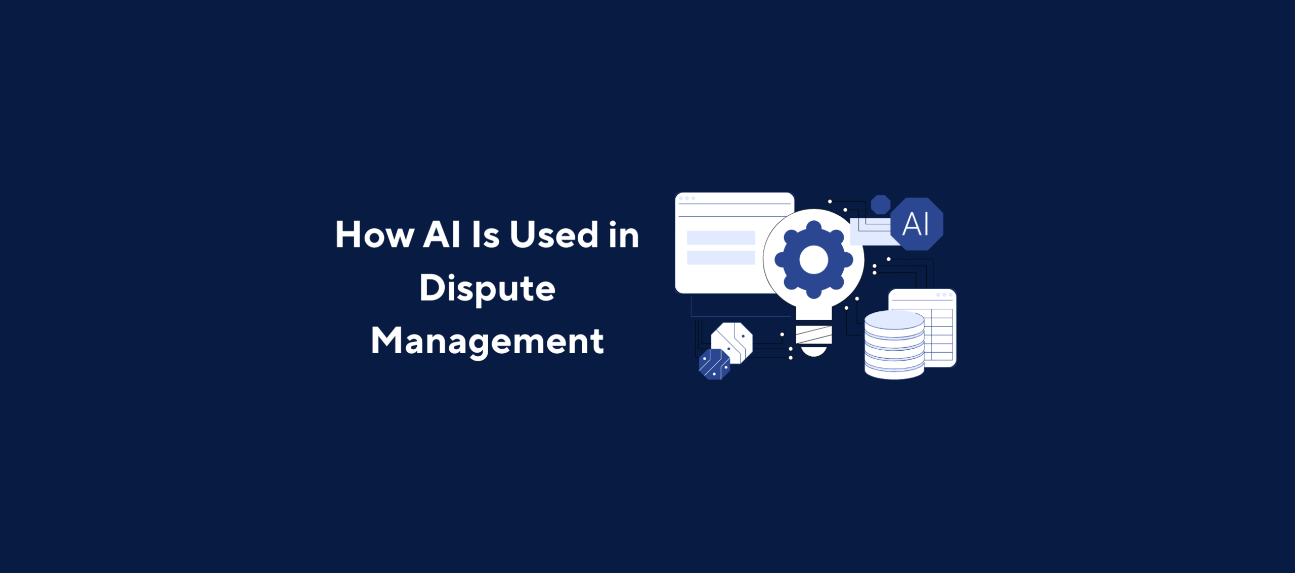 Kolleno visual graphic highlighting AI-powered dispute management with data processing icons, automation gear, and interface screens